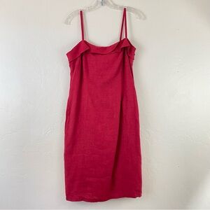Mark’s Size 48 Red Linen Spaghetti Strap Square Neck Formfitting Midi Dress
